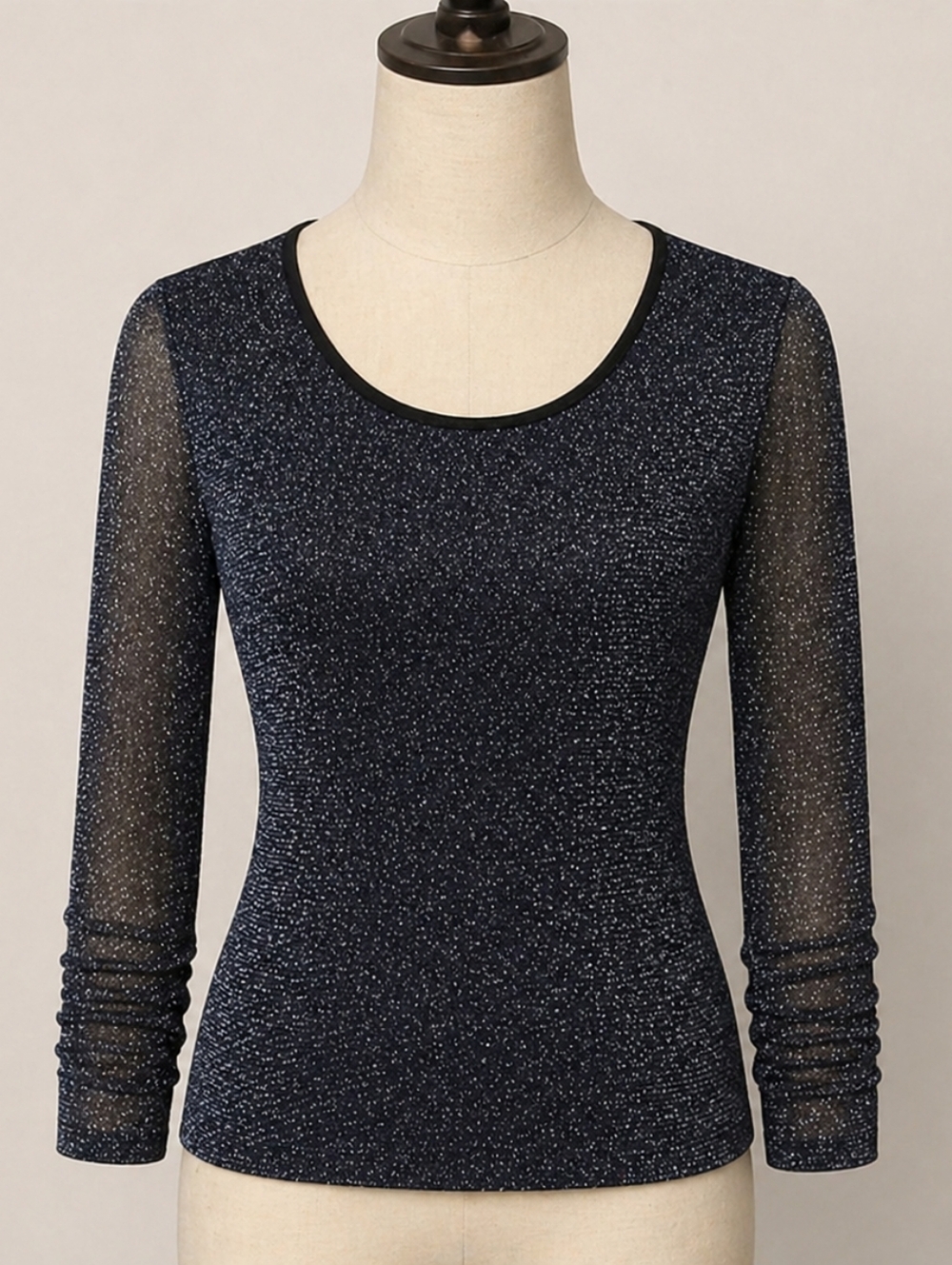 Women’s Glitter Navy Long-Sleeve Scoop Neck Top